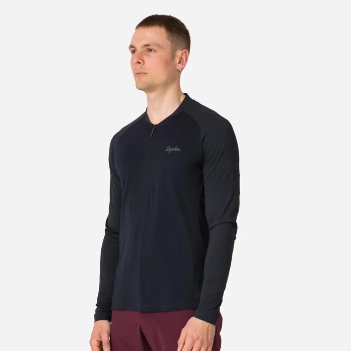 Men Explore Long Sleeve Zip Neck Tech Tshirt Blackblack Rapha TShirts and Tops