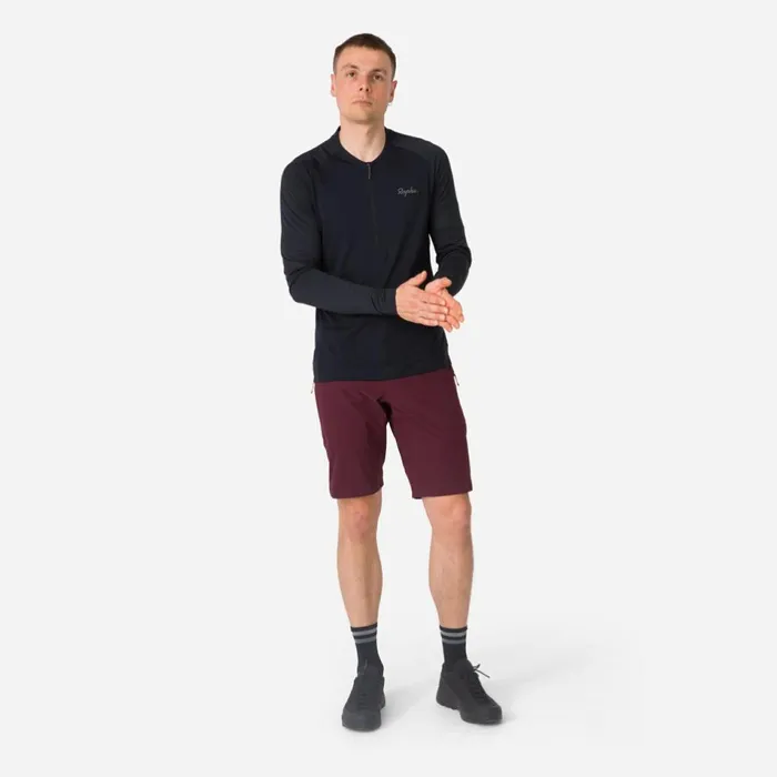 Men Explore Long Sleeve Zip Neck Tech Tshirt Blackblack Rapha TShirts and Tops