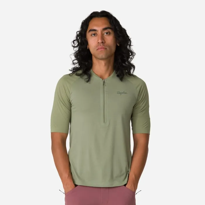 Men Explore Zip Neck Technical Tshirt Olive Greendeep Olive Greendark Navyoffwhitepale Greenlilac Rapha TShirts and Tops