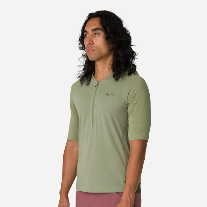 Men Explore Zip Neck Technical Tshirt Olive Greendeep Olive Greendark Navyoffwhitepale Greenlilac Rapha TShirts and Tops