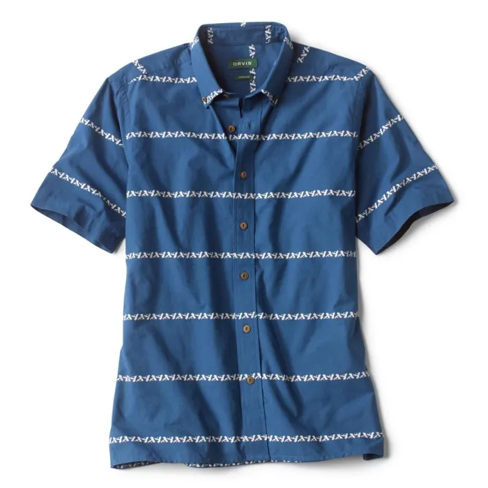Men Fly Stripe ShortSleeved Shirt Lake Blue Orvis Shirts