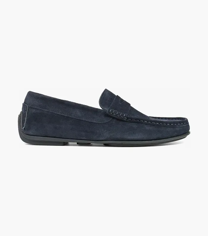 Men Fuego Moc Toe Penny Loafer Navy Suede Florsheim Dress Shoes