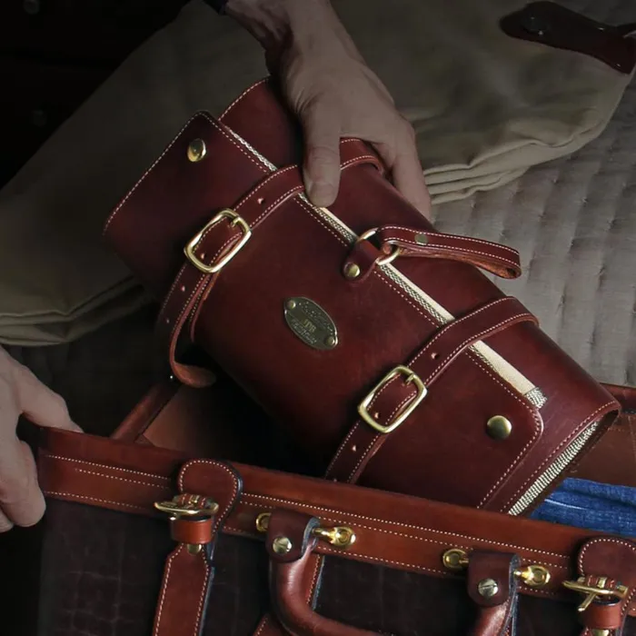 Men Genuine Leather Shave Kit Brown Orvis Packs and Bags