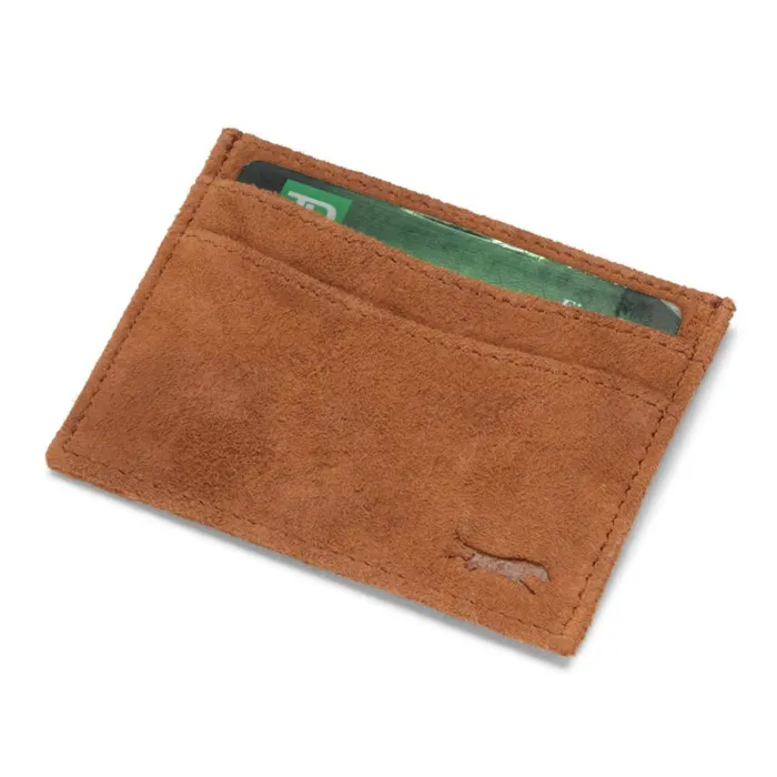 Men Goat Suede Card Wallet Camel Orvis Wallets