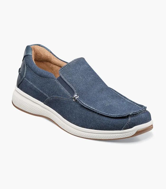 Men Great Lakes Canvas Moc Toe Slip On Navy Florsheim Casual Shoes