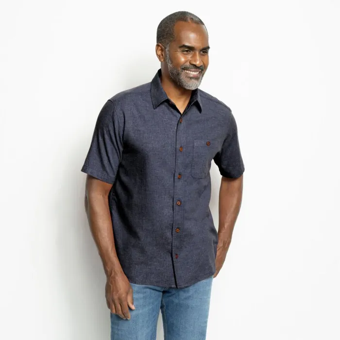 Men HempTENCEL Stretch ShortSleeved Shirt Navy Orvis Shirts