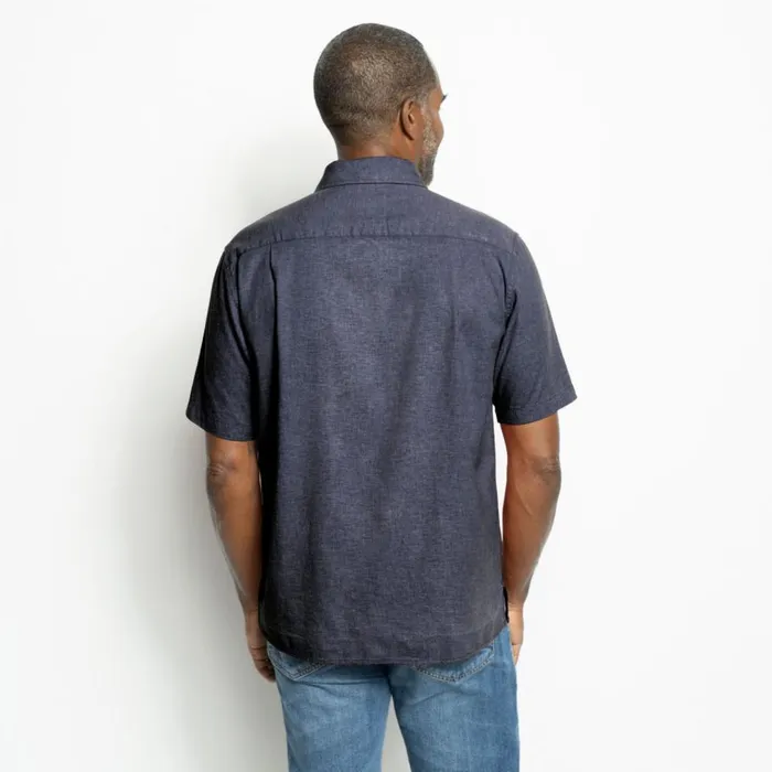 Men HempTENCEL Stretch ShortSleeved Shirt Navy Orvis Shirts