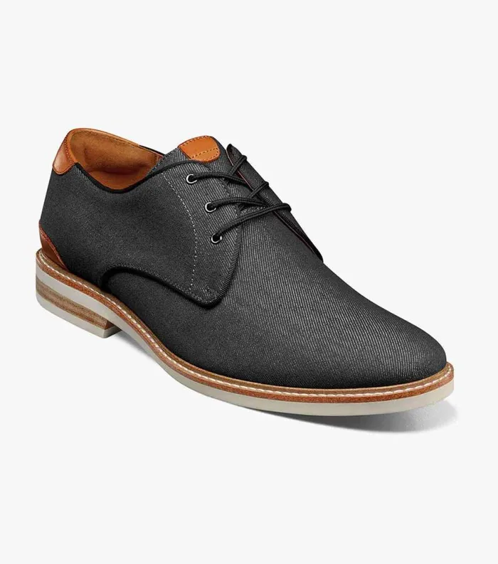 Men Highland Canvas Plain Toe Oxford Black Florsheim Casual Shoes
