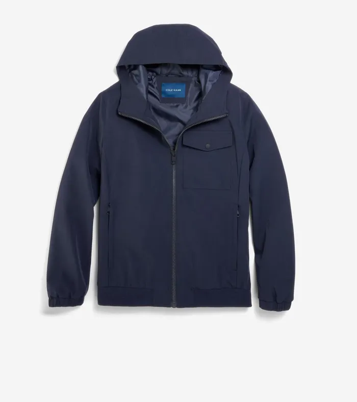 Men Hooded Jacket With Rib Hem Ink Cole Haan Outerwear