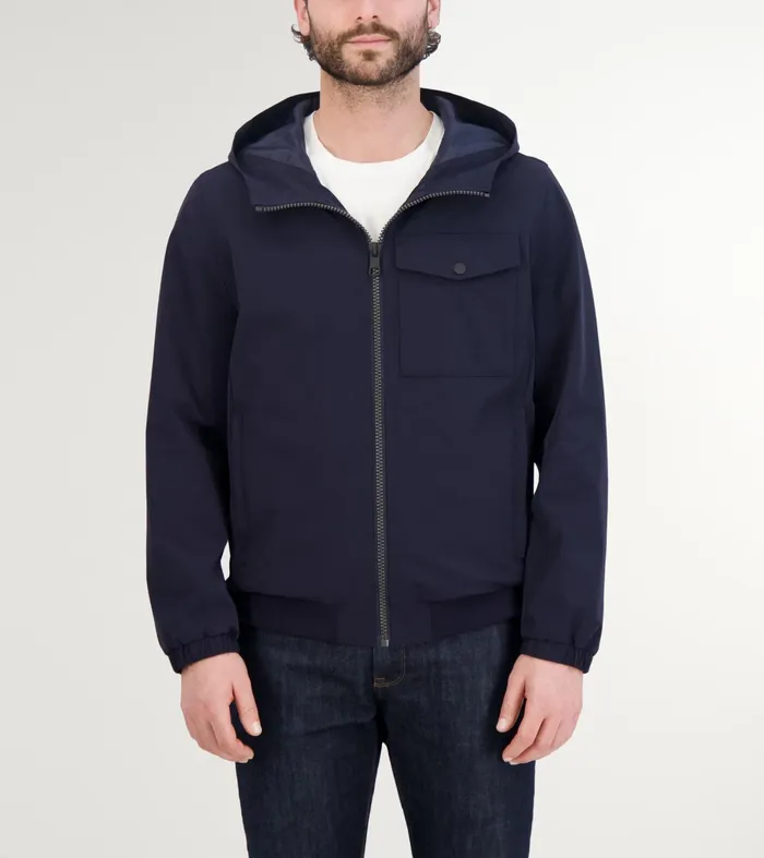 Men Hooded Jacket With Rib Hem Ink Cole Haan Outerwear