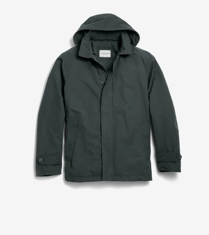Men Hooded Rain Jacket Black Cole Haan Outerwear