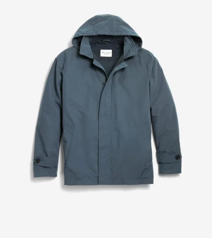 Men Hooded Rain Jacket Navy Cole Haan Outerwear