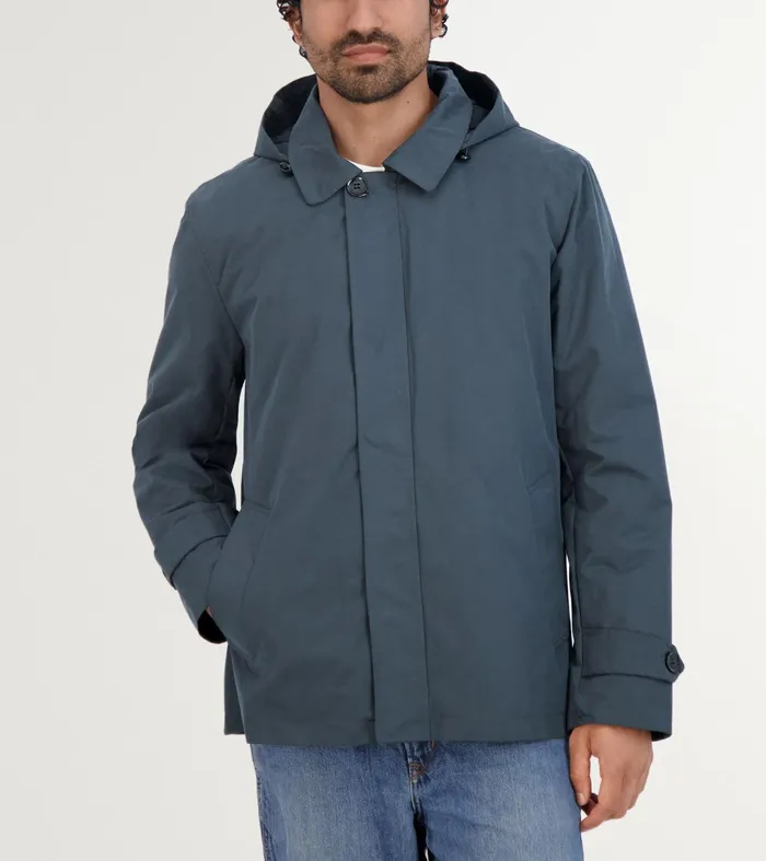 Men Hooded Rain Jacket Navy Cole Haan Outerwear