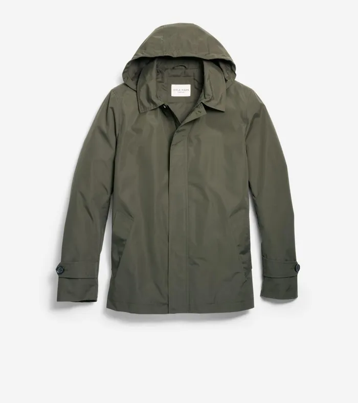 Men Hooded Rain Jacket Olive Cole Haan Outerwear