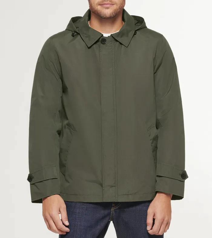 Men Hooded Rain Jacket Olive Cole Haan Outerwear