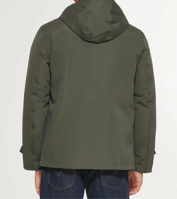 Men Hooded Rain Jacket Olive Cole Haan Outerwear