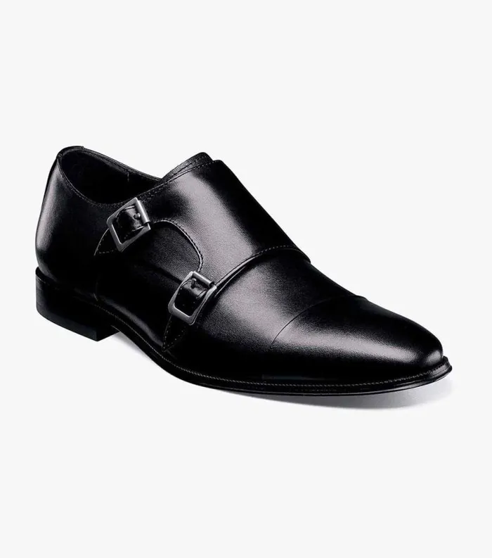 Men Jetson Cap Toe Monk Strap Black Florsheim Dress Shoes