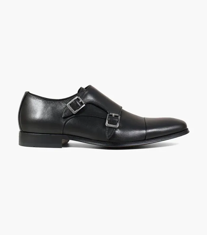 Men Jetson Cap Toe Monk Strap Black Florsheim Dress Shoes