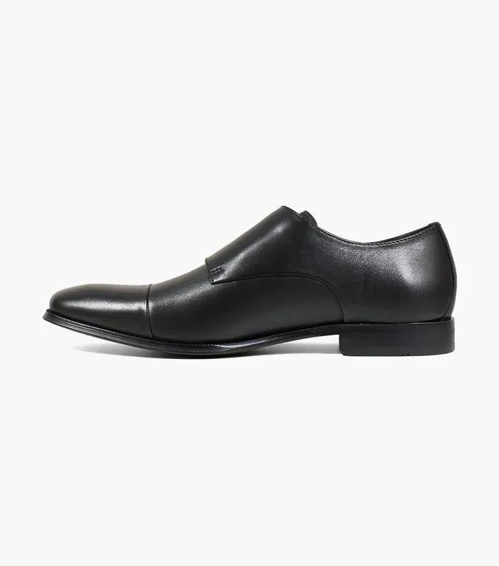 Men Jetson Cap Toe Monk Strap Black Florsheim Dress Shoes