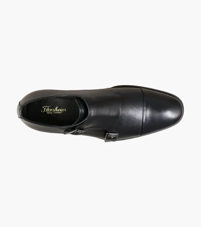 Men Jetson Cap Toe Monk Strap Black Florsheim Dress Shoes