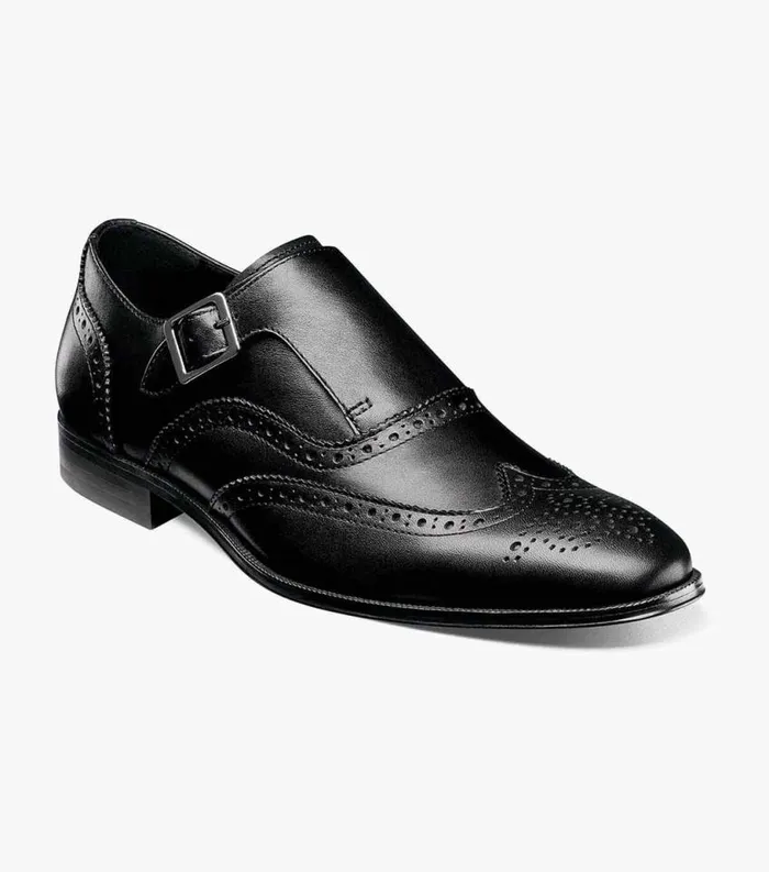 Men Jetson Wingtip Monk Strap Black Florsheim Dress Shoes