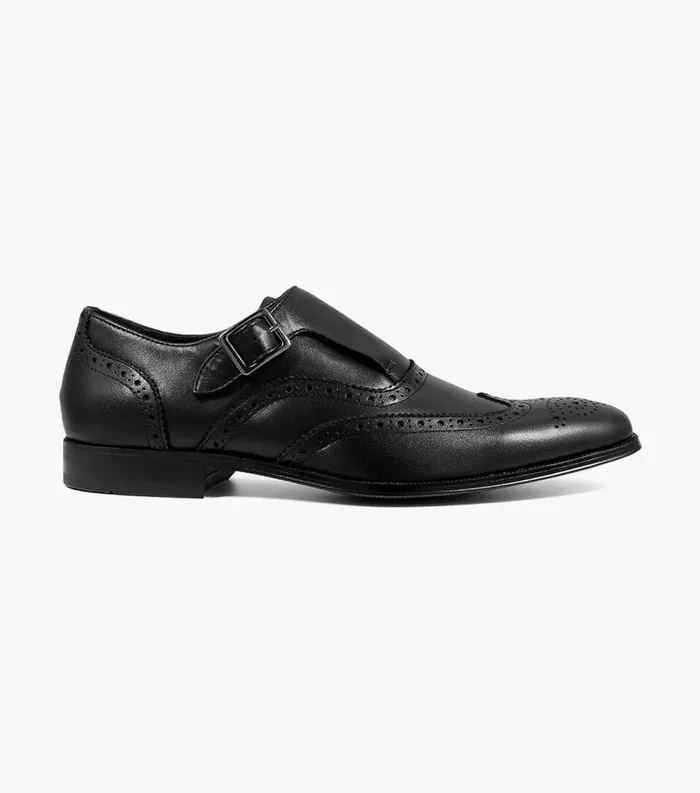 Men Jetson Wingtip Monk Strap Black Florsheim Dress Shoes