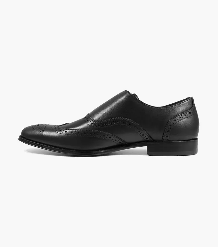 Men Jetson Wingtip Monk Strap Black Florsheim Dress Shoes