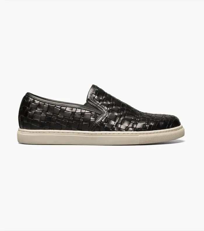 Men Lattice Plain Toe Slip On Black Florsheim Casual Shoes