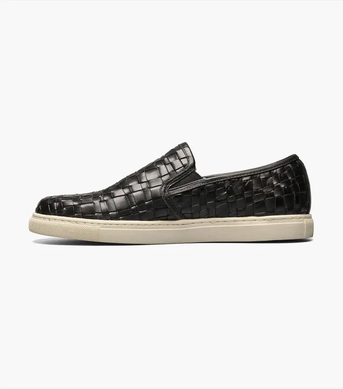 Men Lattice Plain Toe Slip On Black Florsheim Casual Shoes