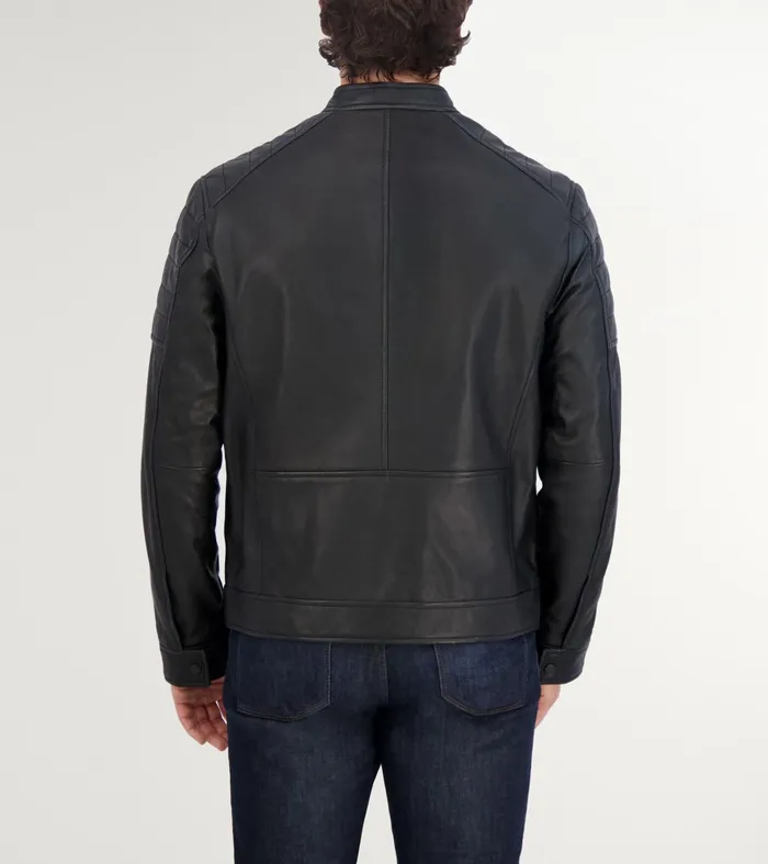 Men Leather Racer Jacket Black Cole Haan Suede and Leather Jackets