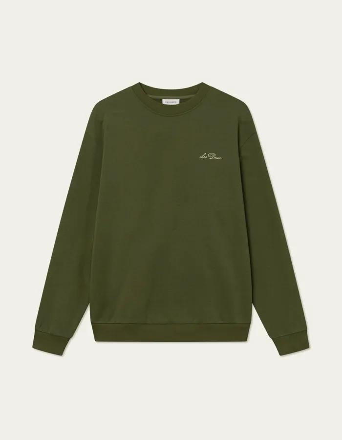 Men Les Deux HoodiesSweatshirts Crew Sweatshirt 8211 Chive GreenLight Ivory