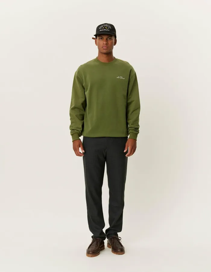 Men Les Deux HoodiesSweatshirts Crew Sweatshirt 8211 Chive GreenLight Ivory