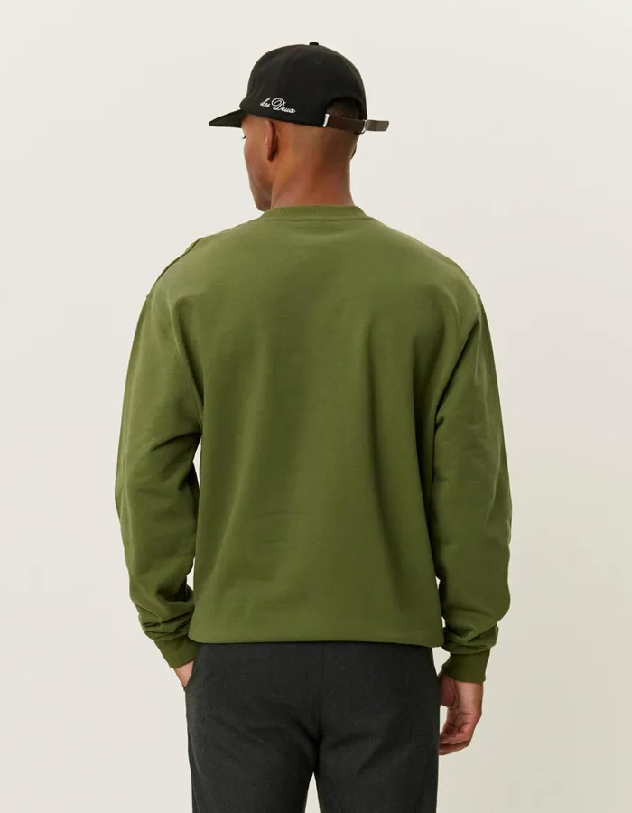 Men Les Deux HoodiesSweatshirts Crew Sweatshirt 8211 Chive GreenLight Ivory