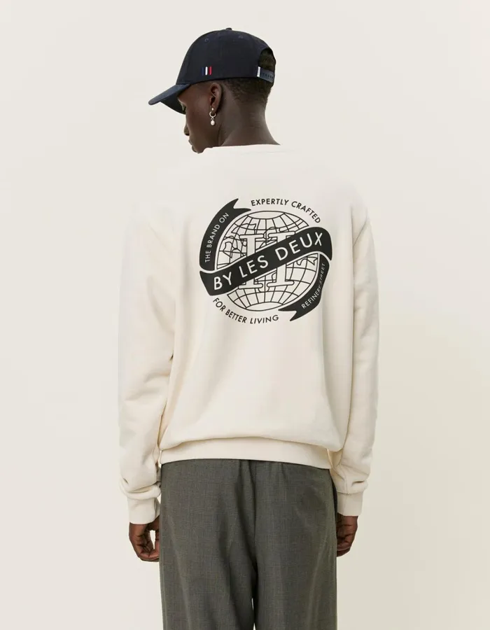 Men Les Deux HoodiesSweatshirts Globe Sweatshirt 8211 IvoryBlack