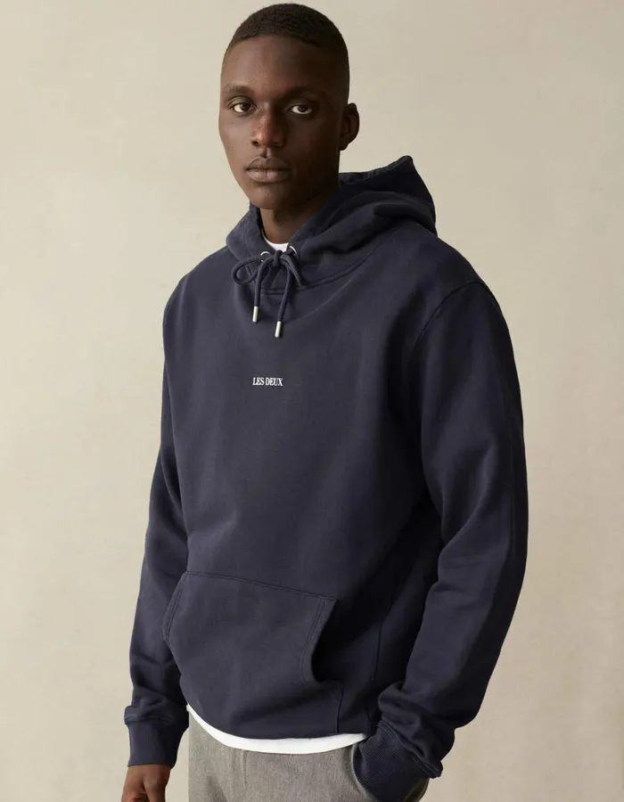 Men Les Deux HoodiesSweatshirts Lens Hoodie 8211 Dark NavyWhite