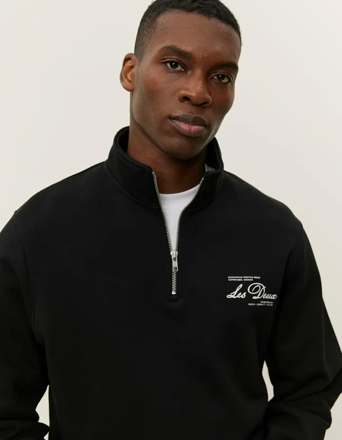 Men Les Deux HoodiesSweatshirts Scandinavian HalfZip Sweatshirt 8211 BlackIvory