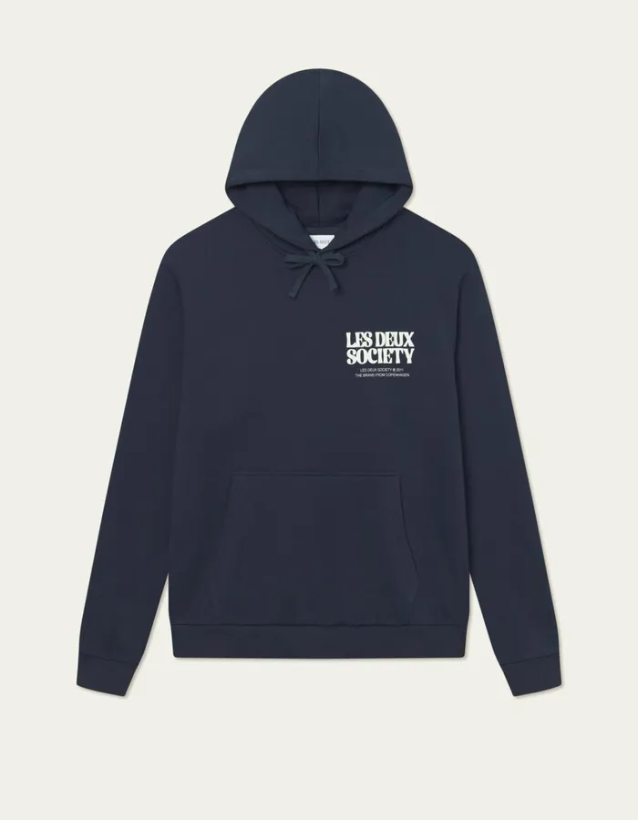 Men Les Deux HoodiesSweatshirts Society Hoodie 8211 Dark NavyIvory