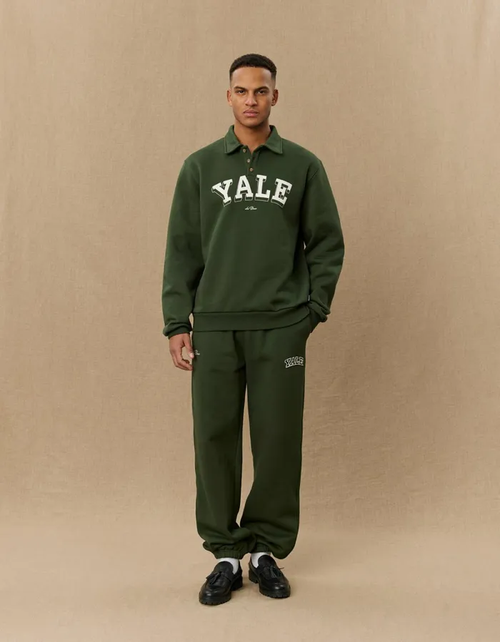 Men Les Deux HoodiesSweatshirts Yale College Polo Sweatshirt 8211 Duffel Bag GreenIvory