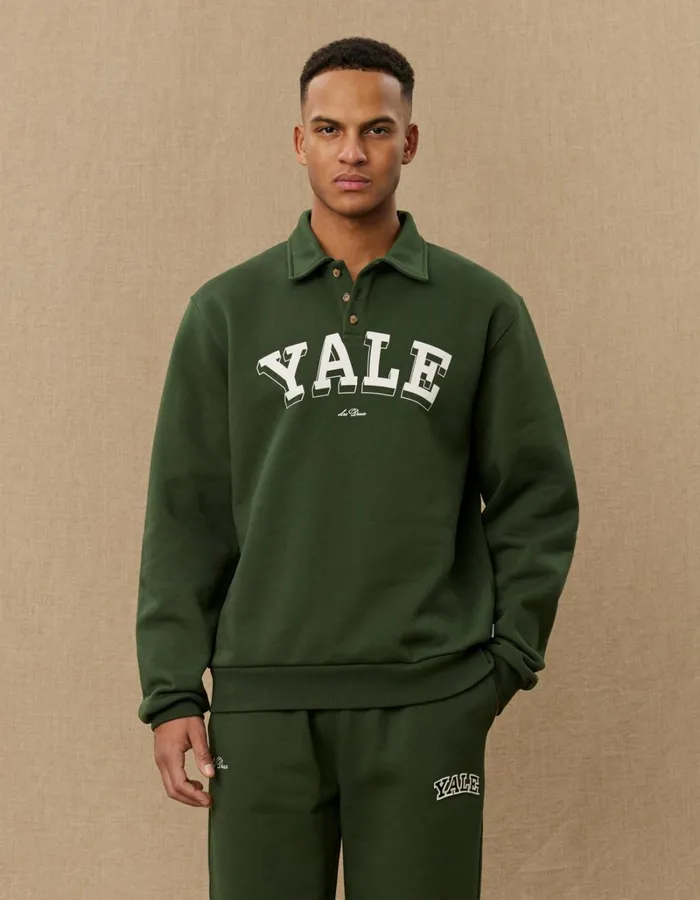 Men Les Deux HoodiesSweatshirts Yale College Polo Sweatshirt 8211 Duffel Bag GreenIvory