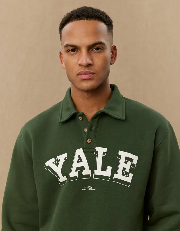 Men Les Deux HoodiesSweatshirts Yale College Polo Sweatshirt 8211 Duffel Bag GreenIvory