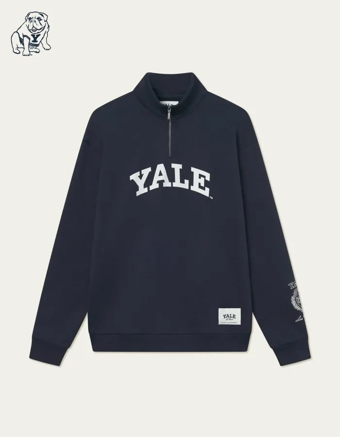 Men Les Deux HoodiesSweatshirts Yale Logo HalfZip Sweatshirt 8211 Dark Navy