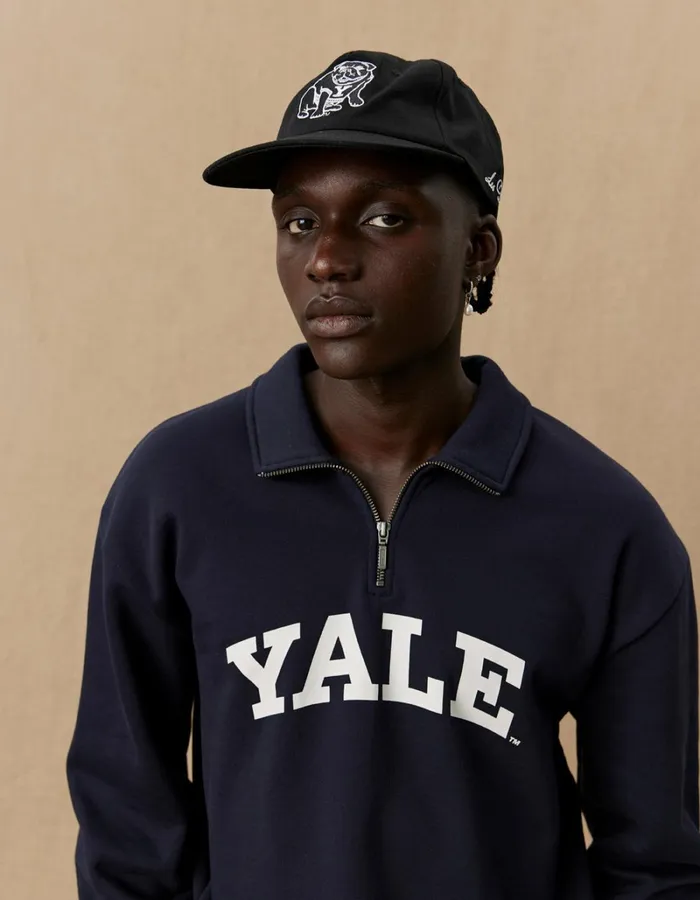 Men Les Deux HoodiesSweatshirts Yale Logo HalfZip Sweatshirt 8211 Dark Navy