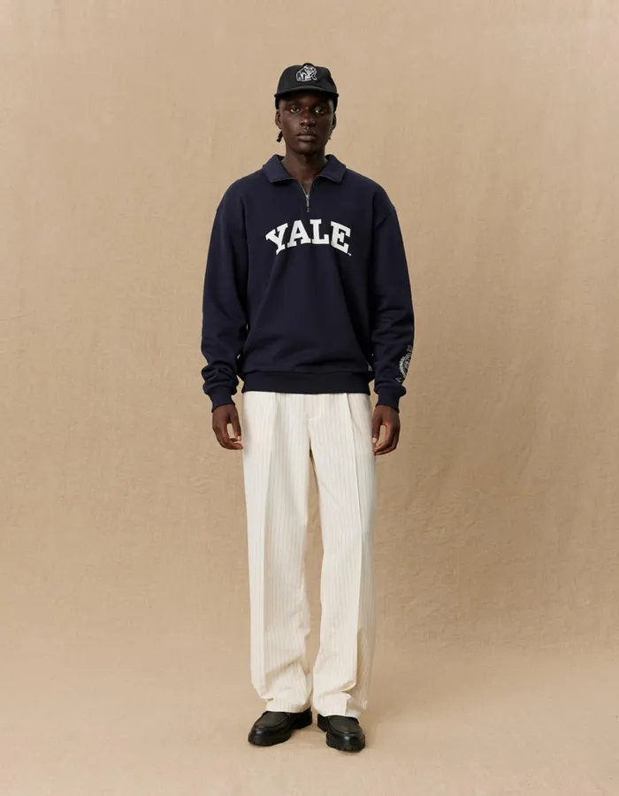 Men Les Deux HoodiesSweatshirts Yale Logo HalfZip Sweatshirt 8211 Dark Navy