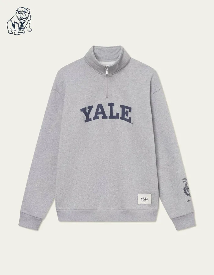 Men Les Deux HoodiesSweatshirts Yale Logo HalfZip Sweatshirt 8211 Light Grey Melange Men Les Deux HoodiesSweatshirts Yale Logo HalfZip Sweatshirt 8211 Light Grey Melange