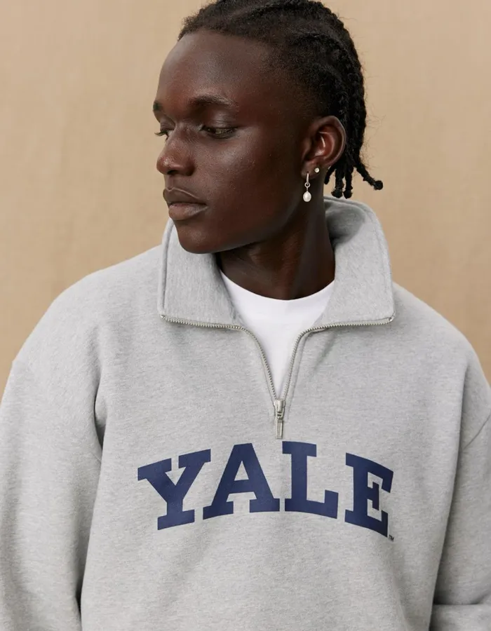 Men Les Deux HoodiesSweatshirts Yale Logo HalfZip Sweatshirt 8211 Light Grey Melange