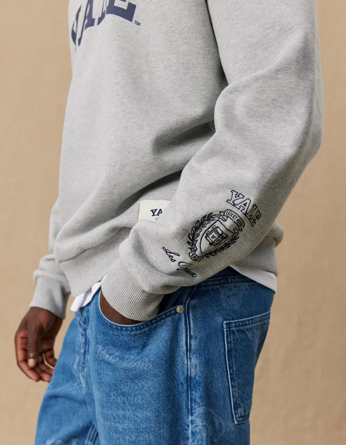 Men Les Deux HoodiesSweatshirts Yale Logo HalfZip Sweatshirt 8211 Light Grey Melange