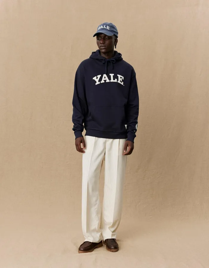 Men Les Deux HoodiesSweatshirts Yale Logo Hoodie 8211 Dark Navy