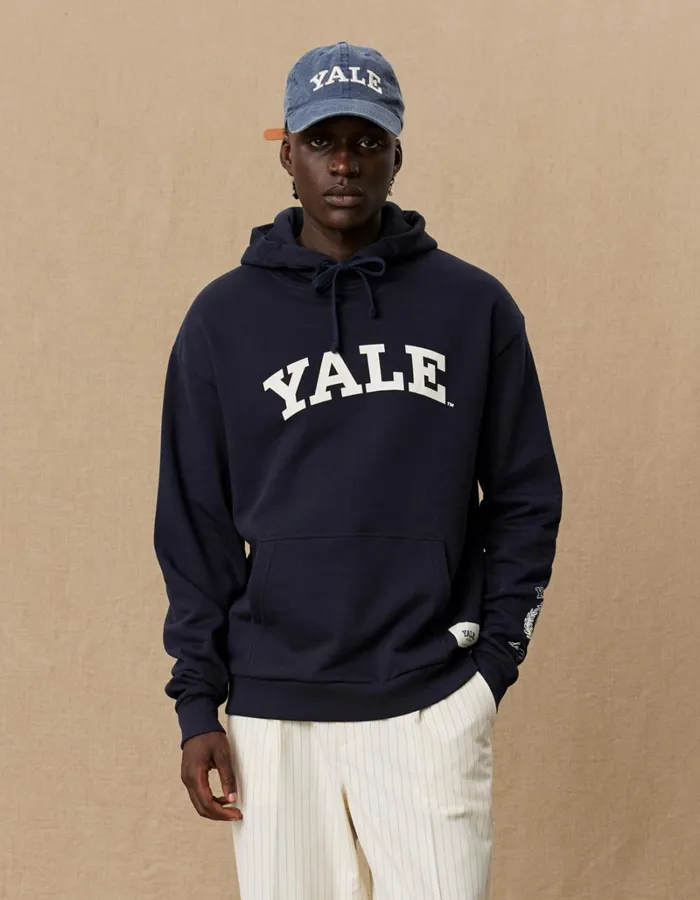 Men Les Deux HoodiesSweatshirts Yale Logo Hoodie 8211 Dark Navy