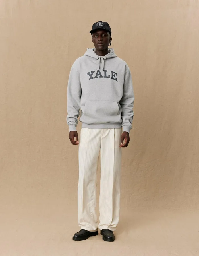 Men Les Deux HoodiesSweatshirts Yale Logo Hoodie 8211 Light Grey Melange