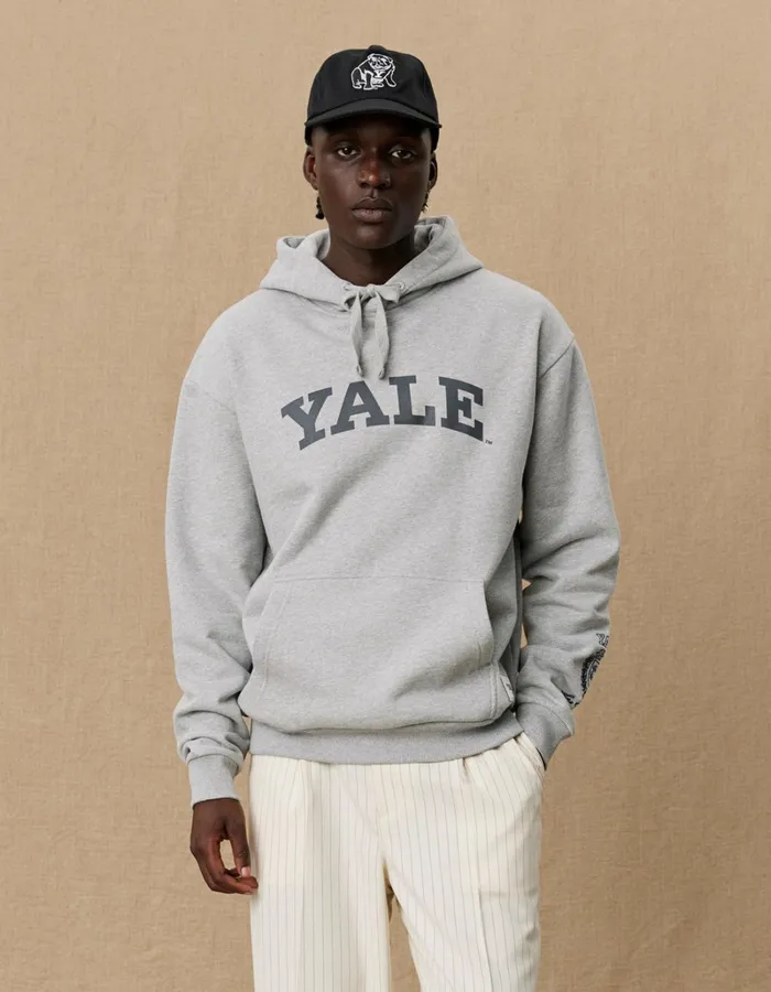 Men Les Deux HoodiesSweatshirts Yale Logo Hoodie 8211 Light Grey Melange